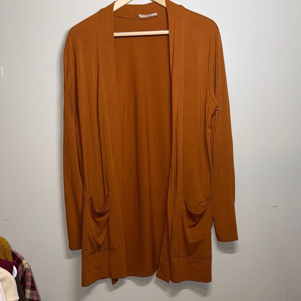 Zenana Outfitters Dark Amber Orange Open Front Cardigan Size 1X